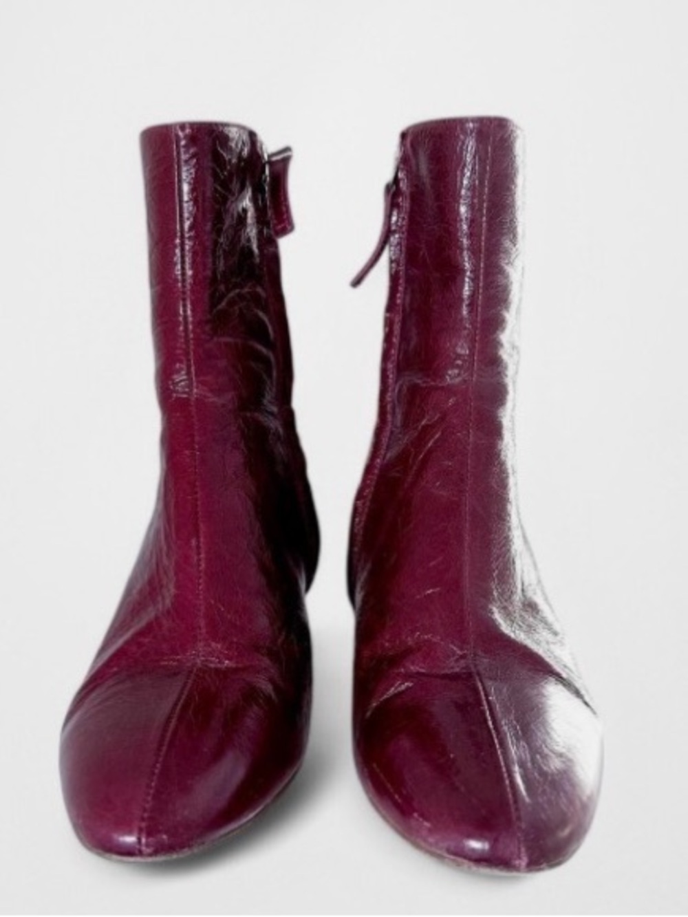 Zara Women's Burgundy Leather Ankle Boots